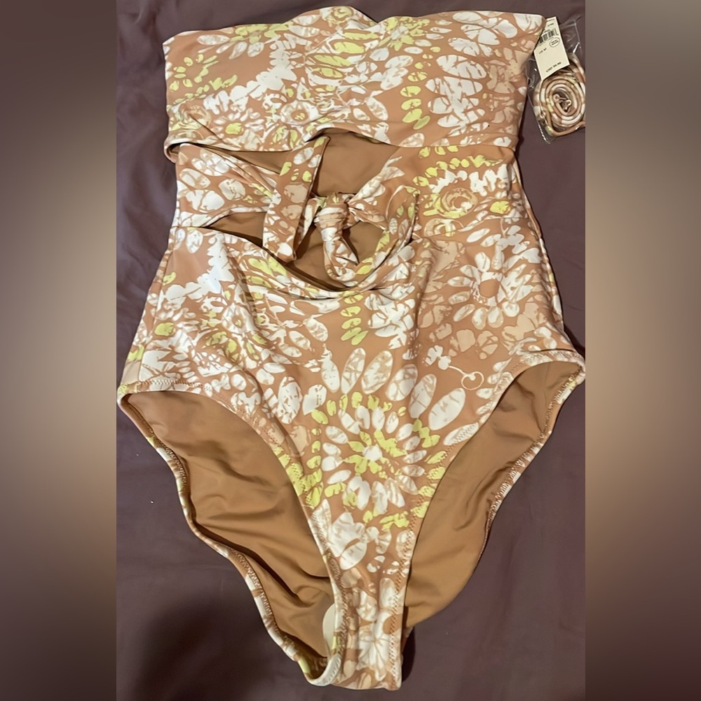 Aerie M Floral Strapless One-Piece Swimsuit with tie